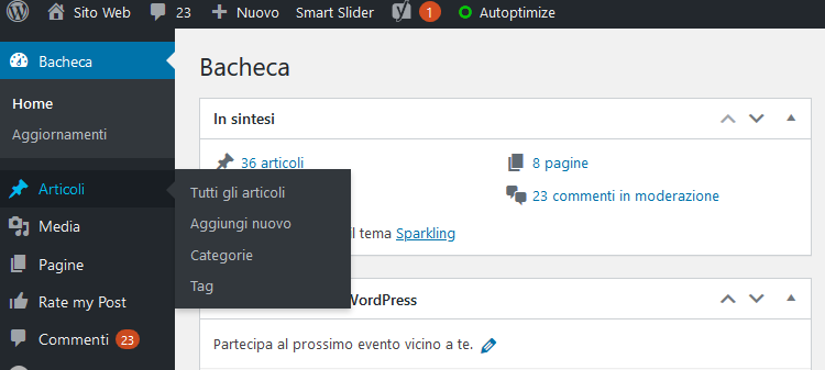 Gestione articoli su WordPress Gestione articoli su WordPress